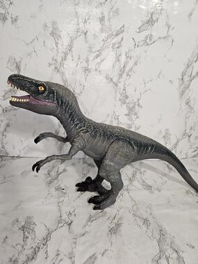 TOYS R US Large Soft Rubber Velociraptor Dinosaur Toy Figure Gray 20"L x 11"H